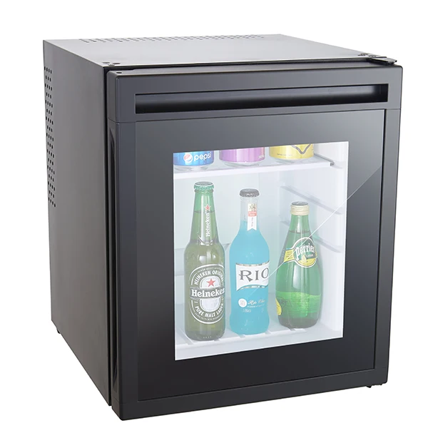 2024 Hot Sale Hotel Mini Bar Refrigerator 30 Liters Glass Door Noiseless thermoelectric Fridge Black