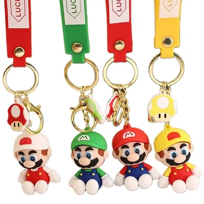Wholesale Cheap Cartoon Silicone Rubber Keychains anime mario bros Doll Keychain For Women Men Bag Car Keyholder