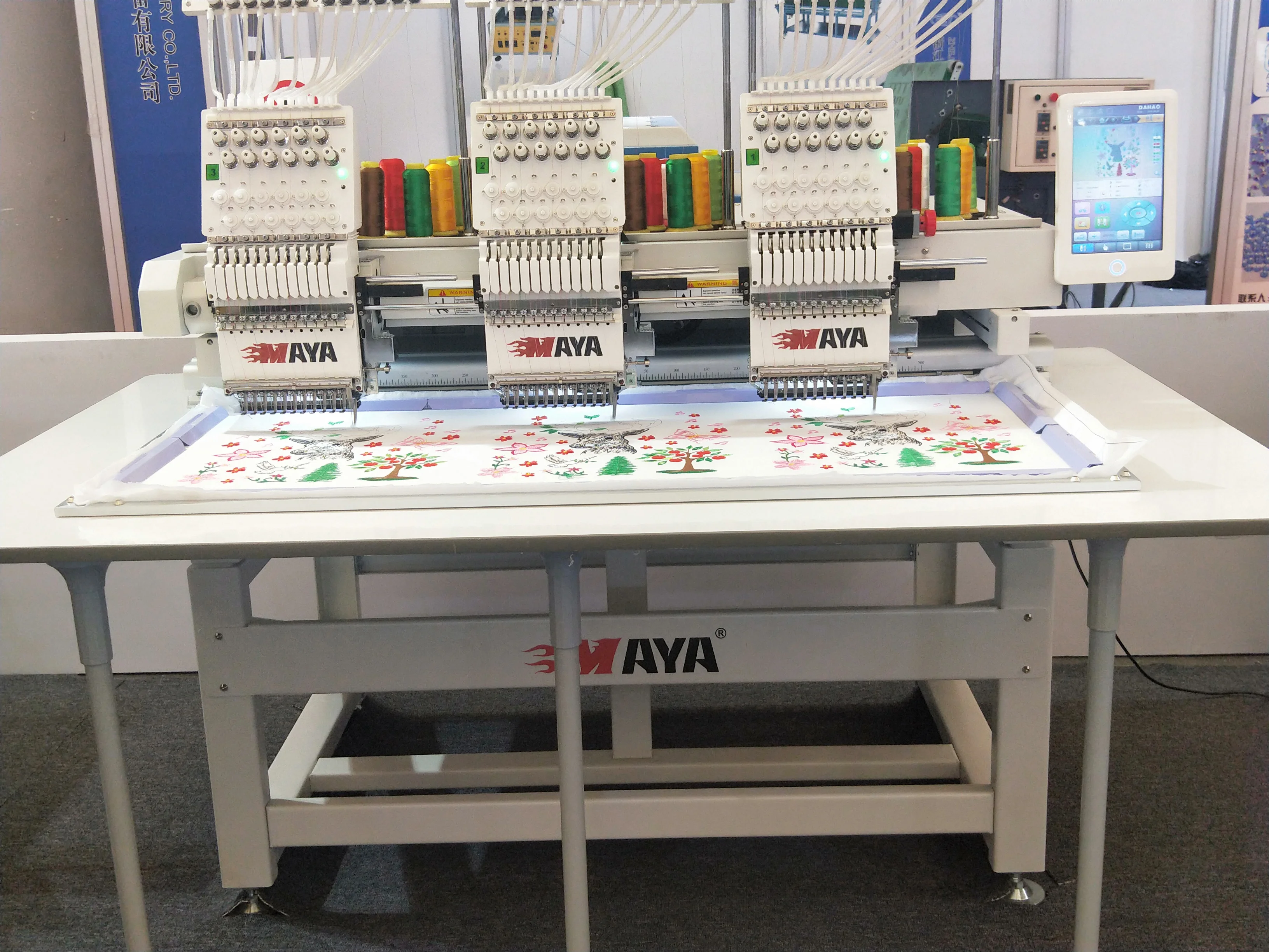 Multifunction Three Cap Flat T-shirt Sequin 3 Head Embroidery Machine Barudan