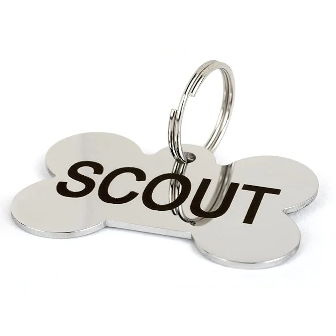 Stainless Steel Pet ID Tags Personalized Dog Tags Cat Tags Custom Text Engraved on Both Sides in Bone Round Heart Bow Tie