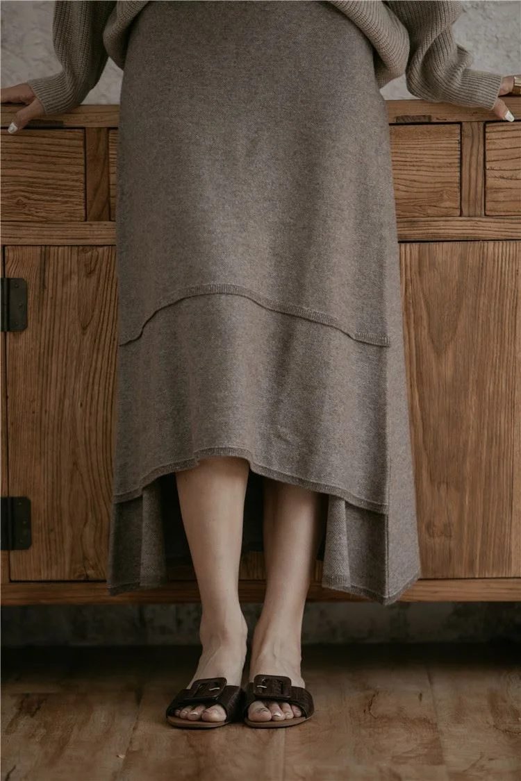 New Design 100%Cashmere Thicken Casual Irregular Hem Long Cashmere Skirt For Women For Wholesales