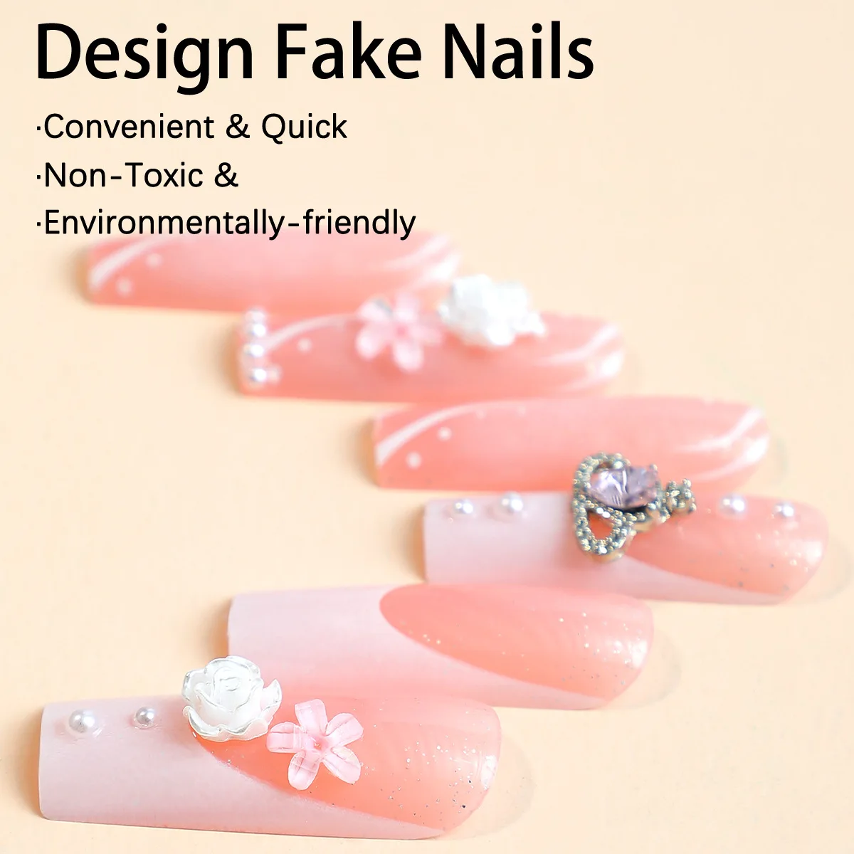 Wholesale Artificial Nails In Bulk Extra Long Pattern With Rhinestones Pearl 24 Pieces Fingernails  Press On Nails