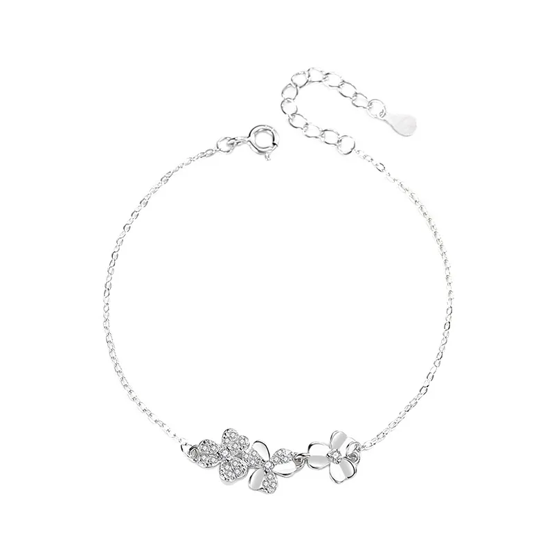 S925 Серебряный браслет-ТРИЛИСТНИК для женщин маленькие свежие листья гинкго художественные изделия ручной работы