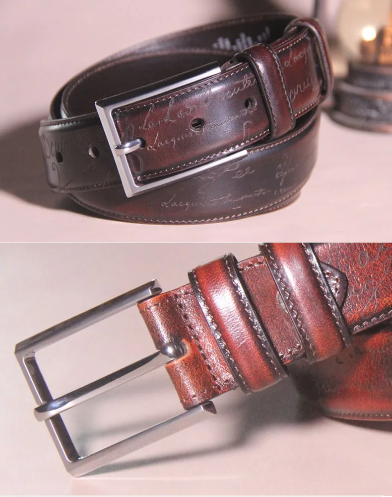 Personalized Letters Embossed Square Zinc Alloy Buckle Men Belt