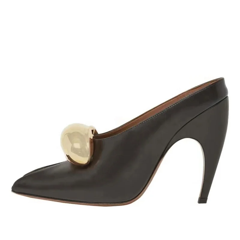 Metal Ornament Women Solid Sandals Hook High Heels Stiletto Dress Shoes Thin High-Heeled Mules Party Peep Toe Slides