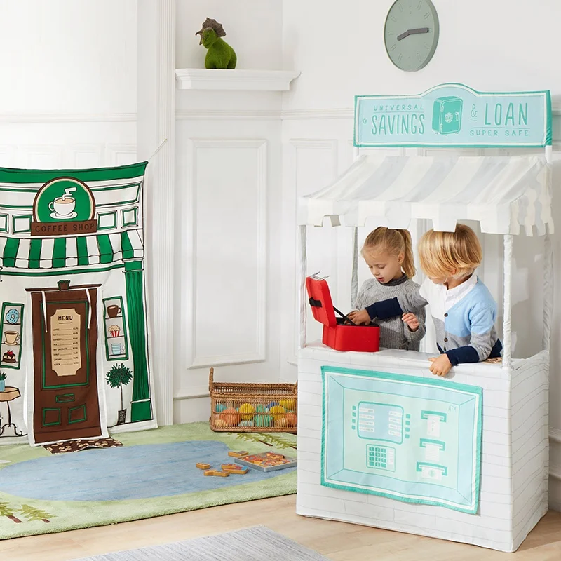 Asweets Indoor Kinder garten Kids Role Play Tent  ATM Burger Lemonade 3 In 1 Pretend Play Stand