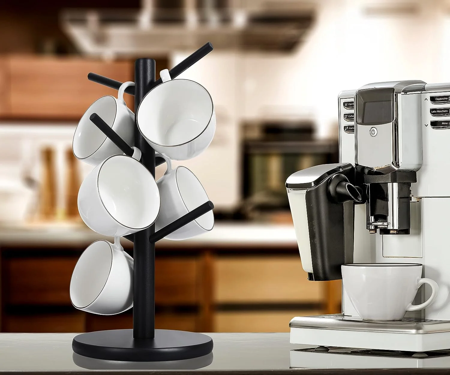 For Living Room Bedroom Kitchen Black Metal Durable Coffee Cup Holder with 6 Hooks Mug Tree Headphone Organizer