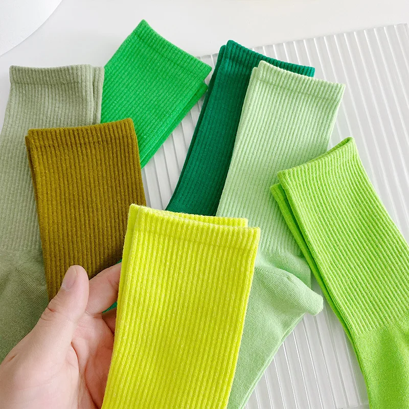 New Spring Candy Color Solid Yellow Red Purple Green Comfortable Colorful Cotton Women Crew Socks