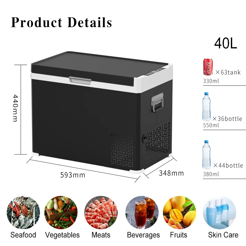 EC40 40L mini car refrigerator mini fridge portable dc compressor refrigerator 12/24v