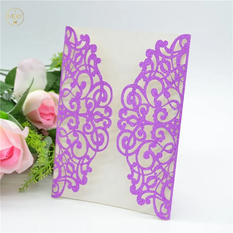 Rose gold glitter paper laser cut elegant wedding invitations