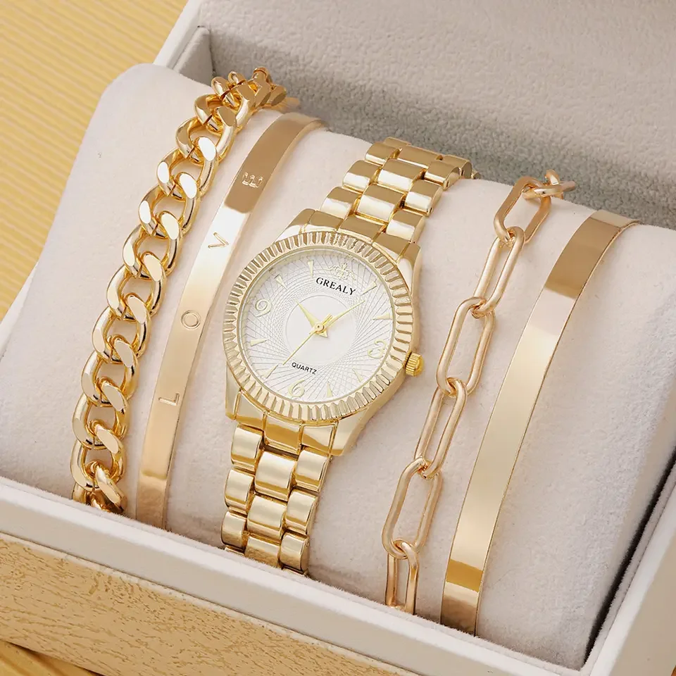 Wrist Watch Set with Bangle jewelry Set Quartz Watches and bracelet set for Ladies