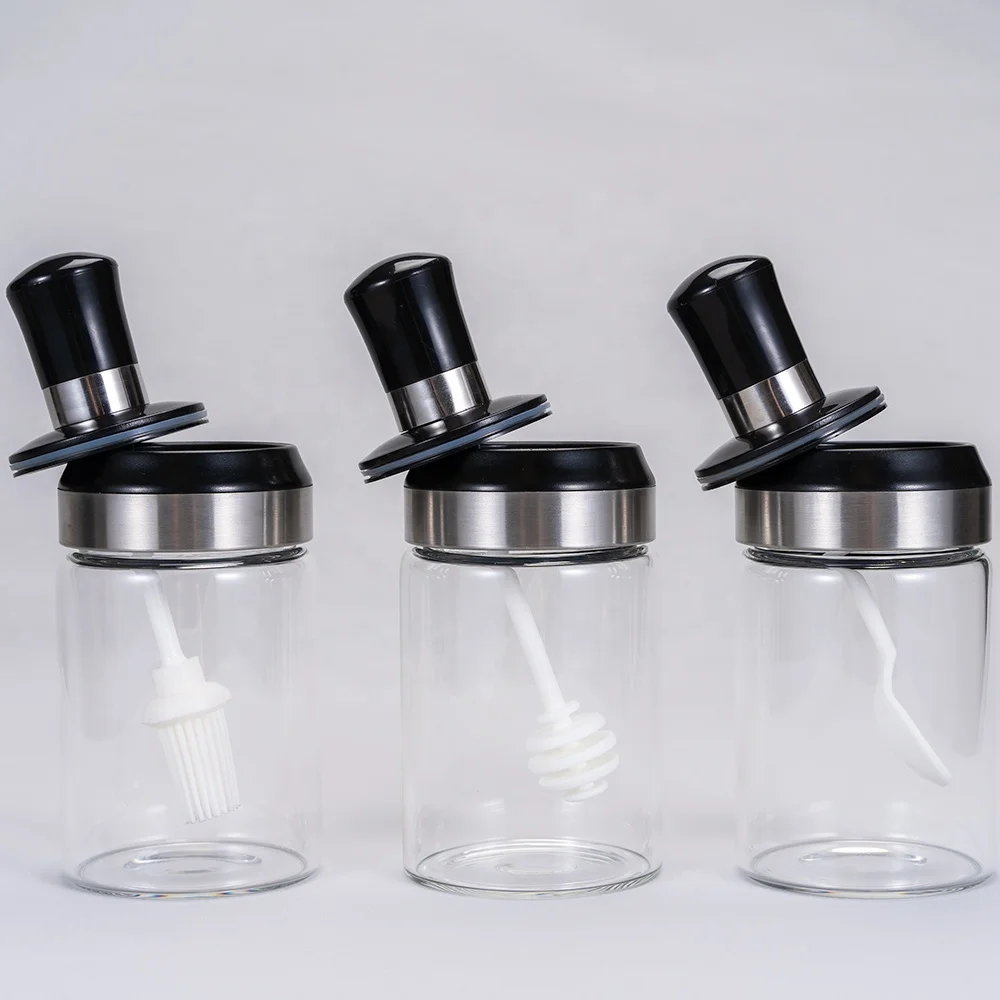 Hot Sale 3 high borosilicate glass spice jars olive oil and vinegar dispenser food oil glass bottle jar set
