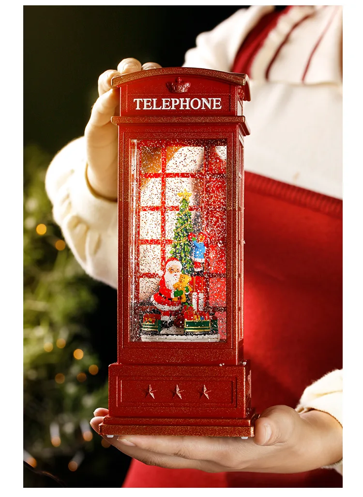 Christmas Wind Lamp Candlestick Night Lamp Telephone Booth Water Lantern With Liquid Glitter