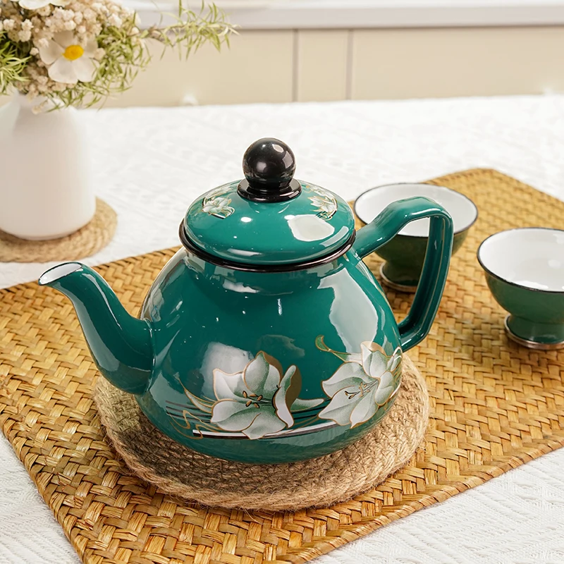 1L Single Handle Enamel Teapot Kettle Enameled Rim Whistle Emaye Emaille Colorful Red Blue Ollas de Peltre AVON