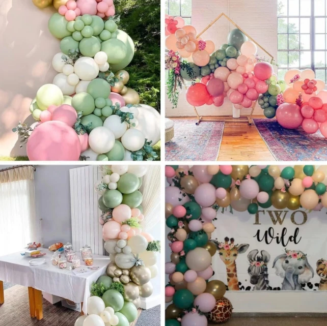 Mint green white metallic latex balloon garland arch kit with confetti balloons for birthday wedding Event party decor supplies