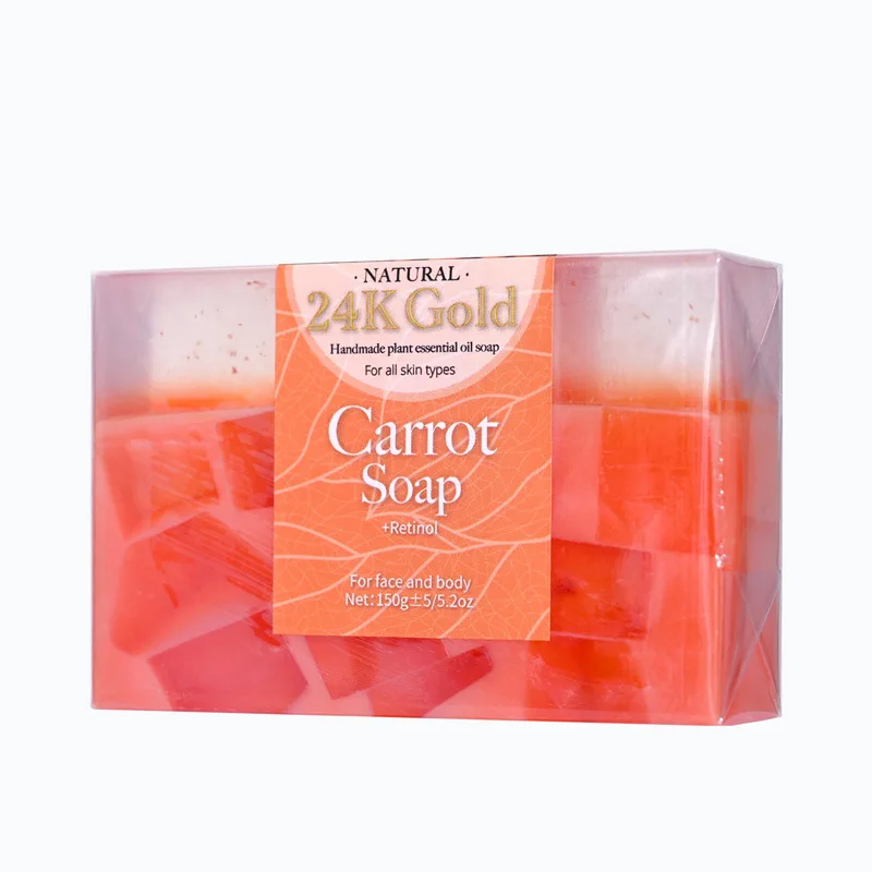 24K Gold Foil Carrot Vitamin A Handmade Essential Oil Soap Cleansing Bath Soap Body Soap 150g Wholesale