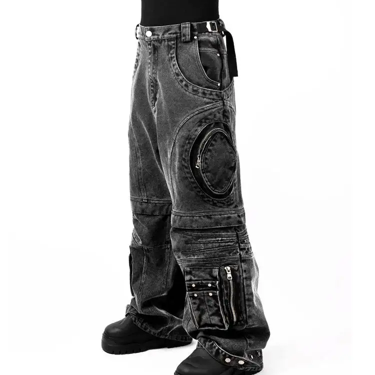 OEM Manufacturer Punk Rock Hip-hop Street Wear Cargo Jeans For Men With Multiple Large Pockets