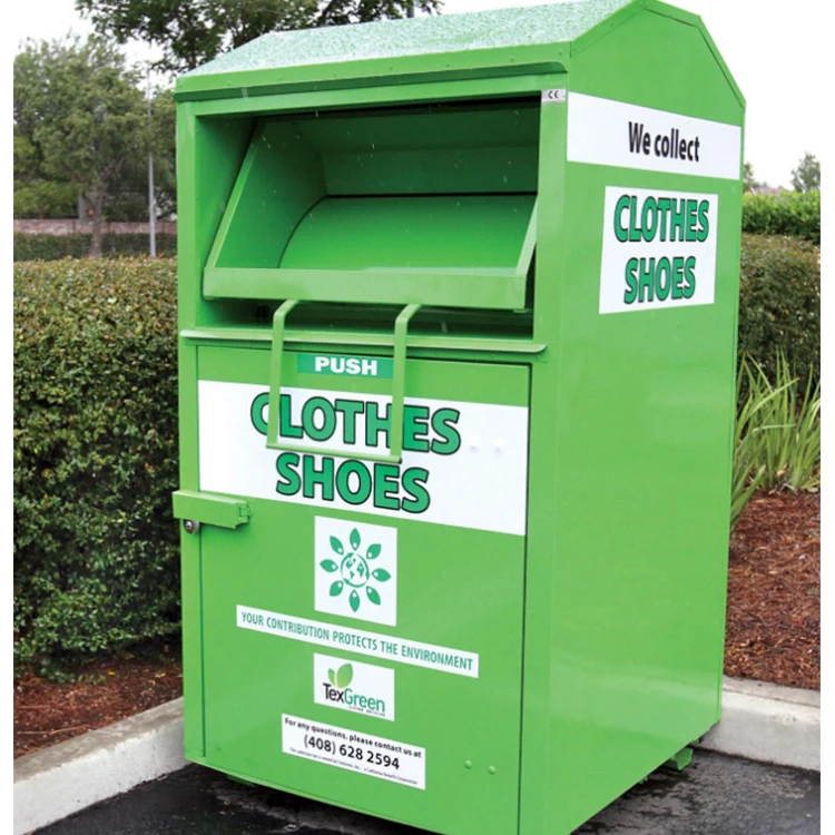 Wholesale Waterproof Steel large clothing metal donation bin Shoes Books Recycling Bin outdoor clothing donation box