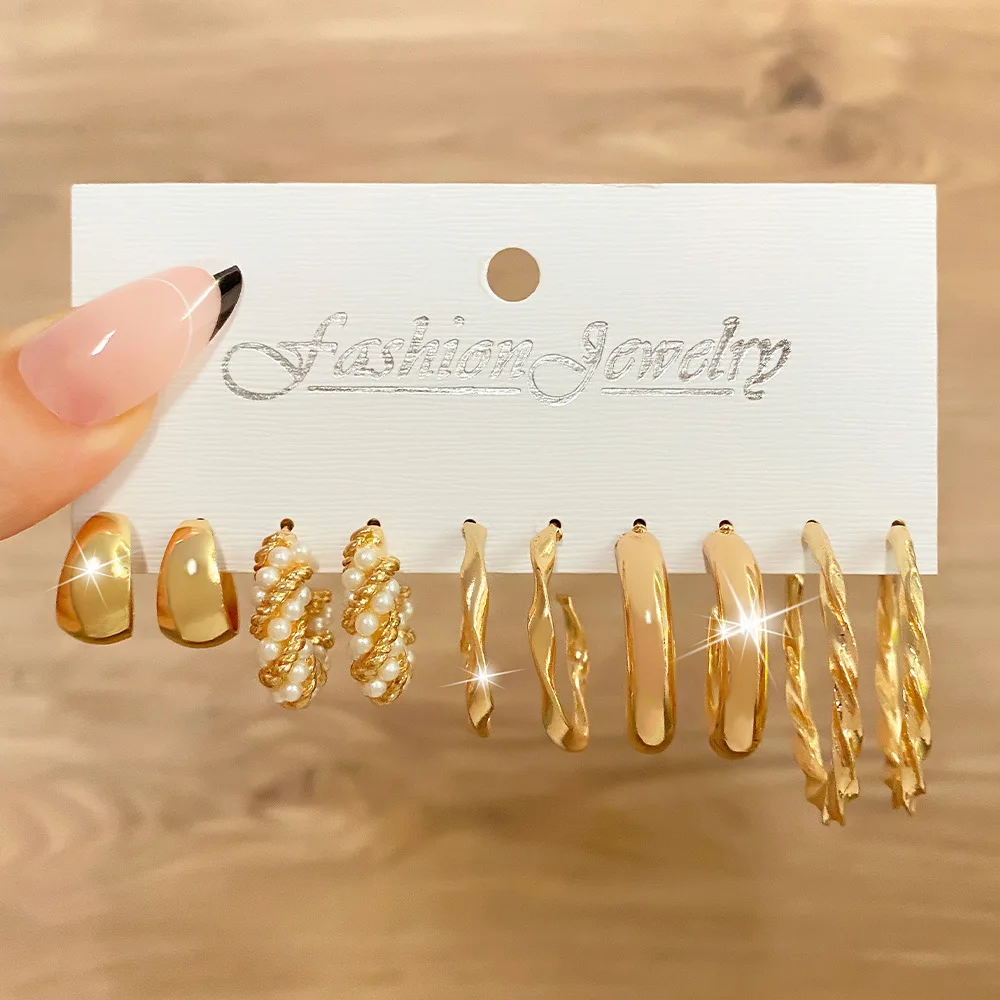 Wholesale Creative Vintage Card Earrings Set 12 Sets Gold Plated Alloy Love Pearl Lock Snake Butterfly Mushroom Lock Ear Buckle