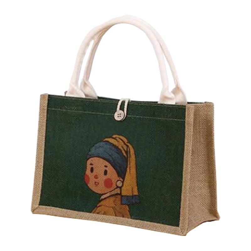 Natural Eco Friendly Reusable Tote Bags Jute Shopping Burlap Gift Tote Jute Cotton Bag Rope Handle White Jute Bag