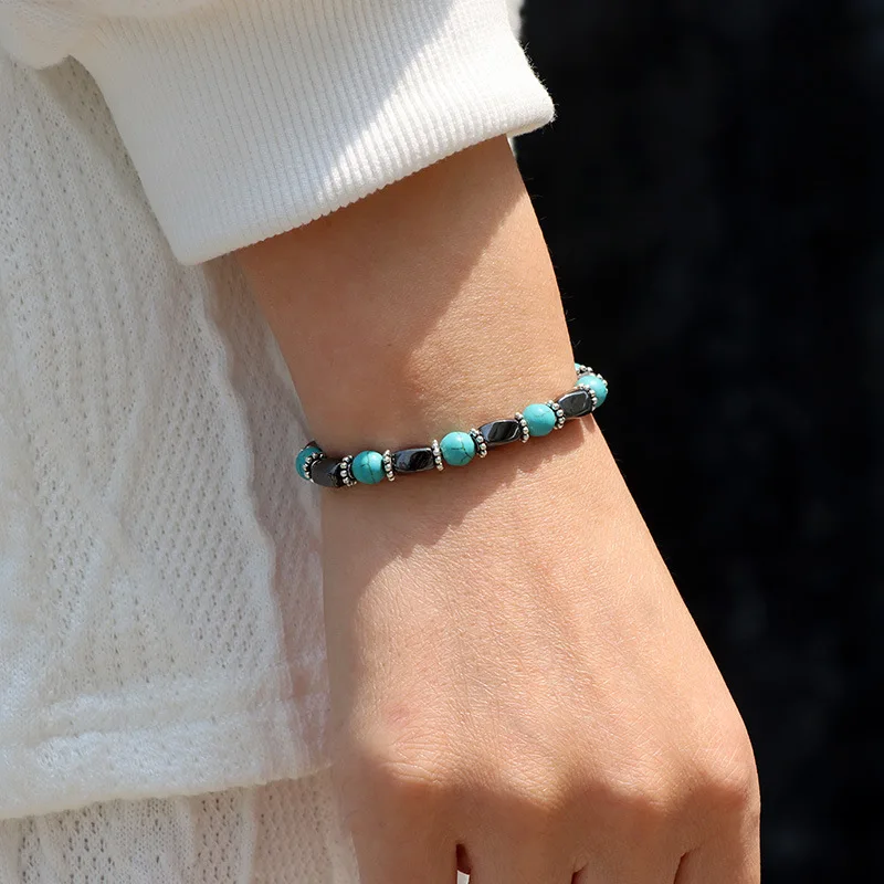 2024 Wholesale Natural Stone Beads Bracelet Energy Magnetite Button Beads Elastic Bracelet Women Men Accessories