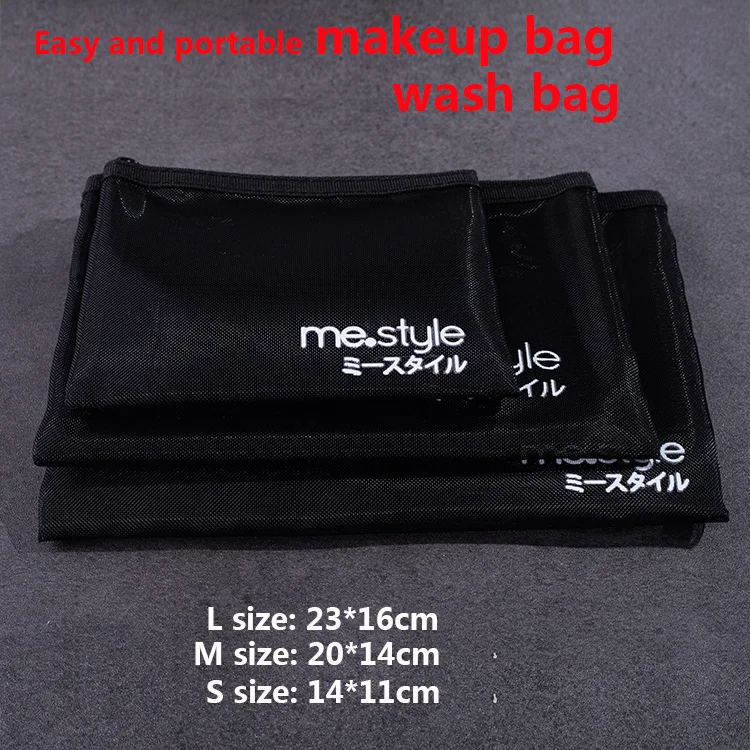Custom Small Portable Black Clear Zippered Nylon Mesh Cosmetic Organizer Bag Makeup Pouch