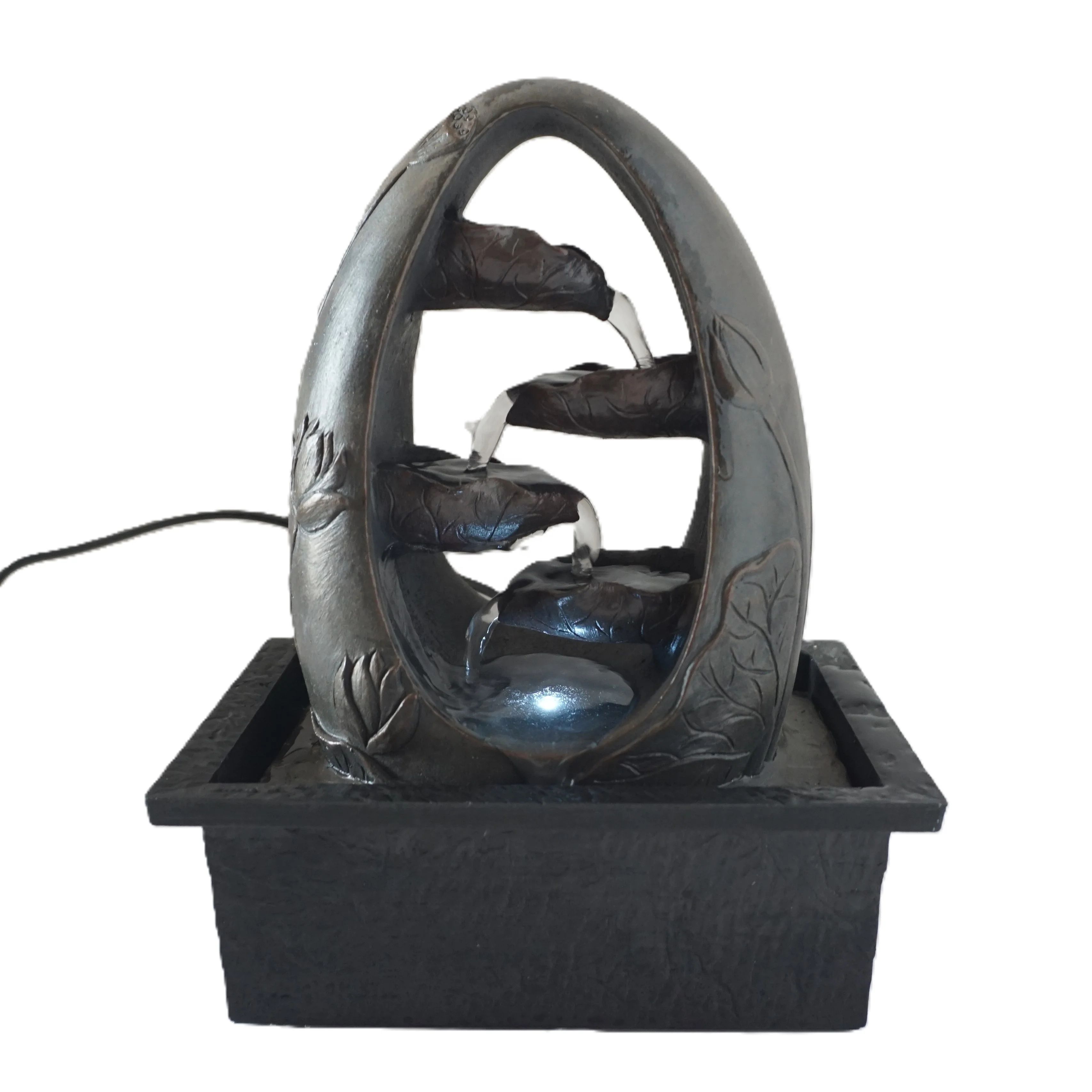 Resin Antique China ornament tiers lotus waterfall home decor desktop indoor water fountain