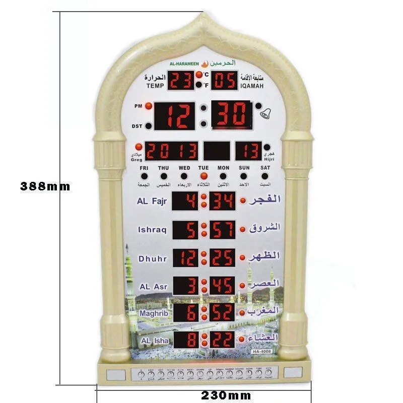 Azan Mosque Prayer Clock Islamic Mosque Calendar Prayer Wall Clocks Alarm Ramadan Decor Multi-function Muslim Wall Clock