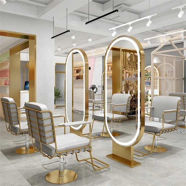Siman Led Mirror Hair Salon Beauty Salon Hair Salon Studio Double Face Makeup Mirror with Lamp Double Face Desktop Mirror Round