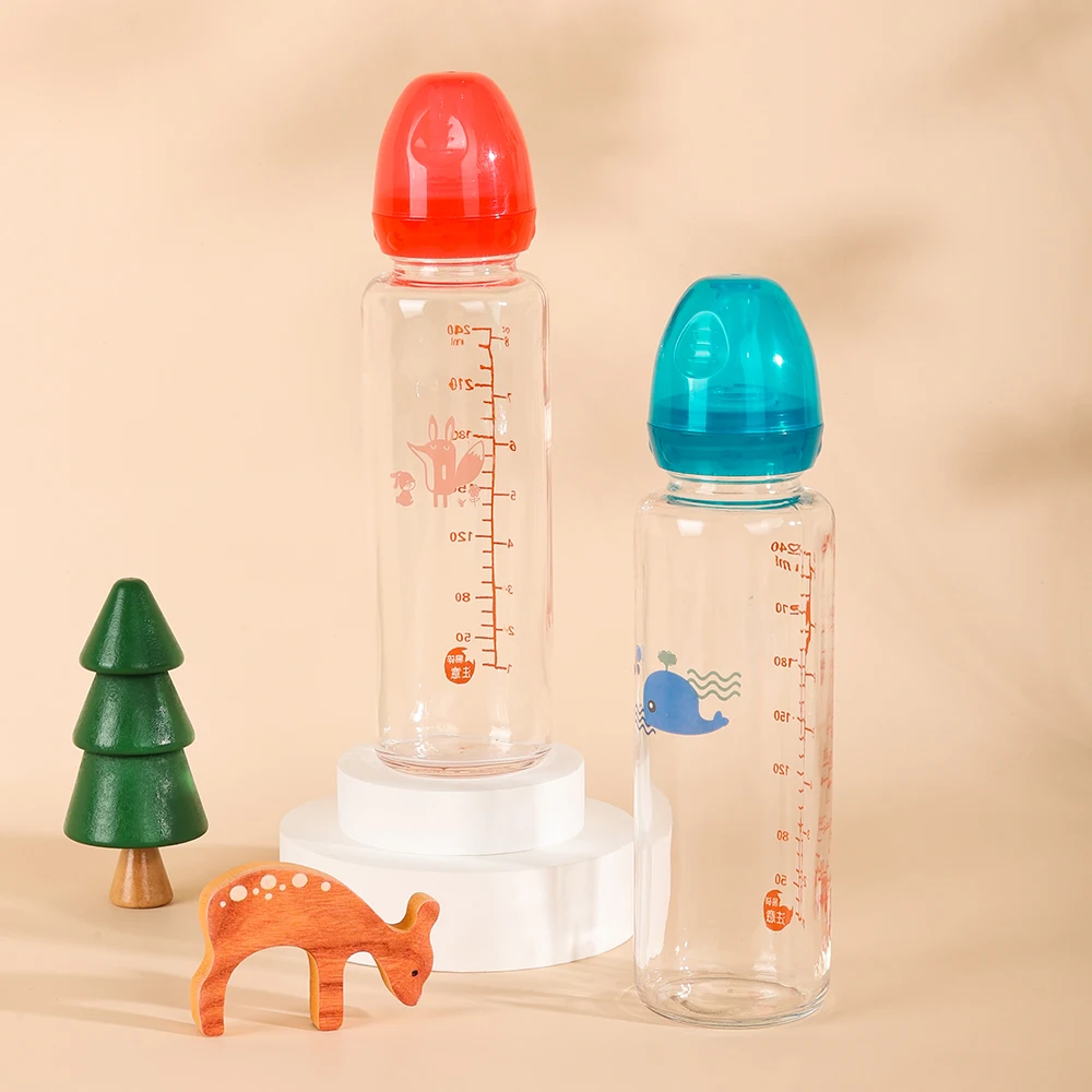 Factory wholesale Travel Compact High Quality Nipples Bottle 250ml Newborn Baby Glass Feeding Bottle