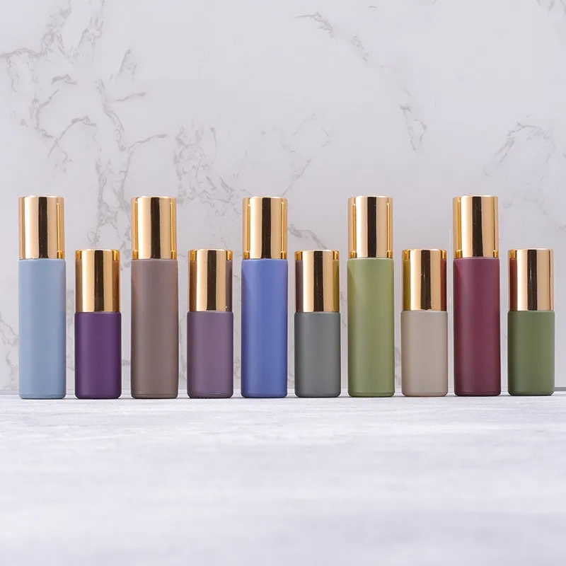 Popular design Morandy color 10ml glass roll on deodorant roller bottle gold cap for essential oil