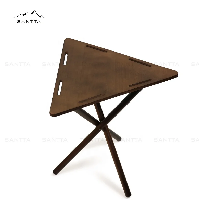 SANTTA Portable Folding Outdoor Triangle Wooden Table for Campsite, Patio, Garden, Backyard