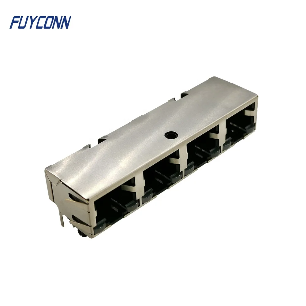  1x4 порта 4*8P 32 контакта гнездовой разъем RJ45 модульный прямоугольный PCB 4 экранированный со светодиодной