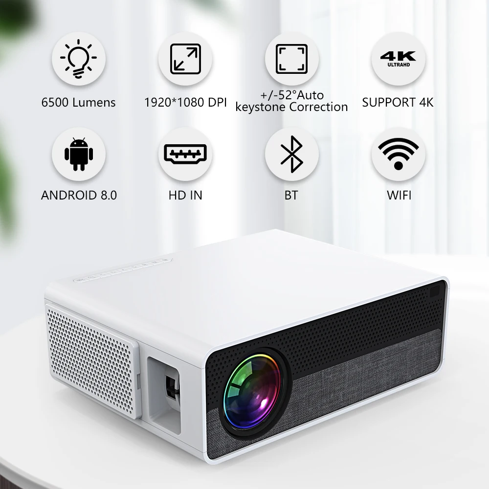 Проектор светодиодный для домашнего кинотеатра, 4K Full HD 1080P, Android 9,0, Wi-Fi, BT, 300 дюйма