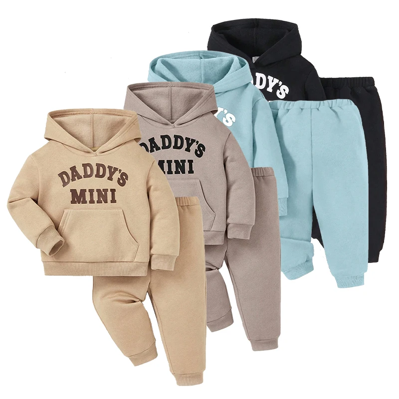 Bamboo cotton kids hoodie set fleece children tracksuit custom sweatsuit set kids clothing set organic children streetwear