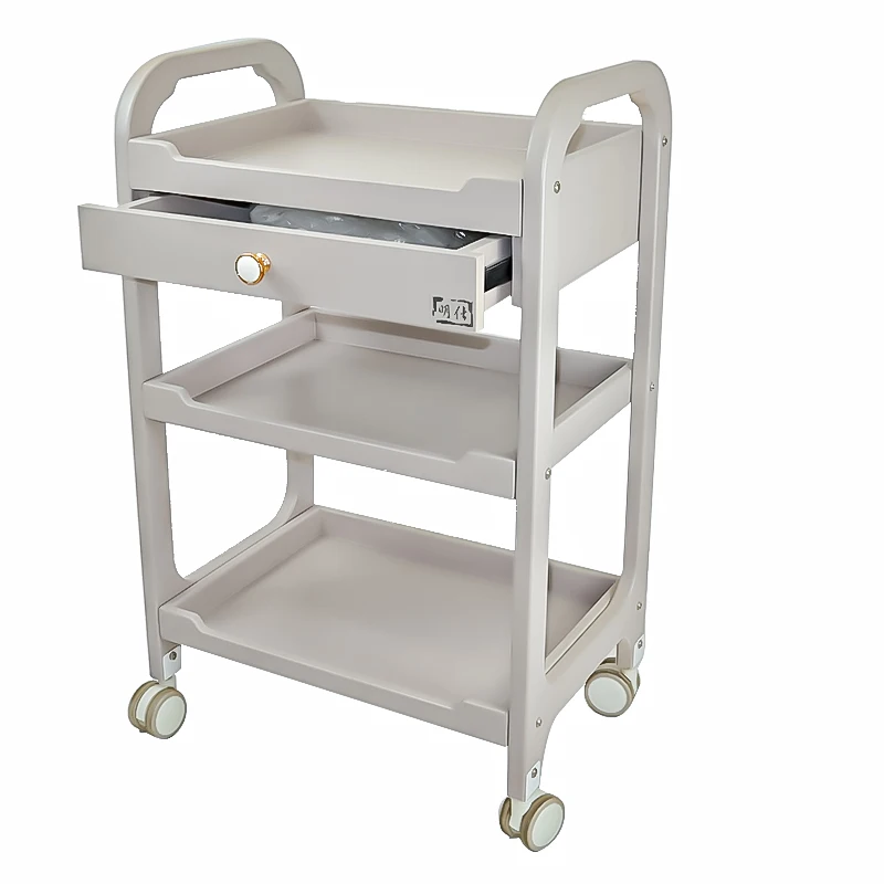 Three Tier Beauty Salon Trolley Beauty Salon Home Makeup Tattoo Locker with Drawers Salon Rolling Storage Trolley