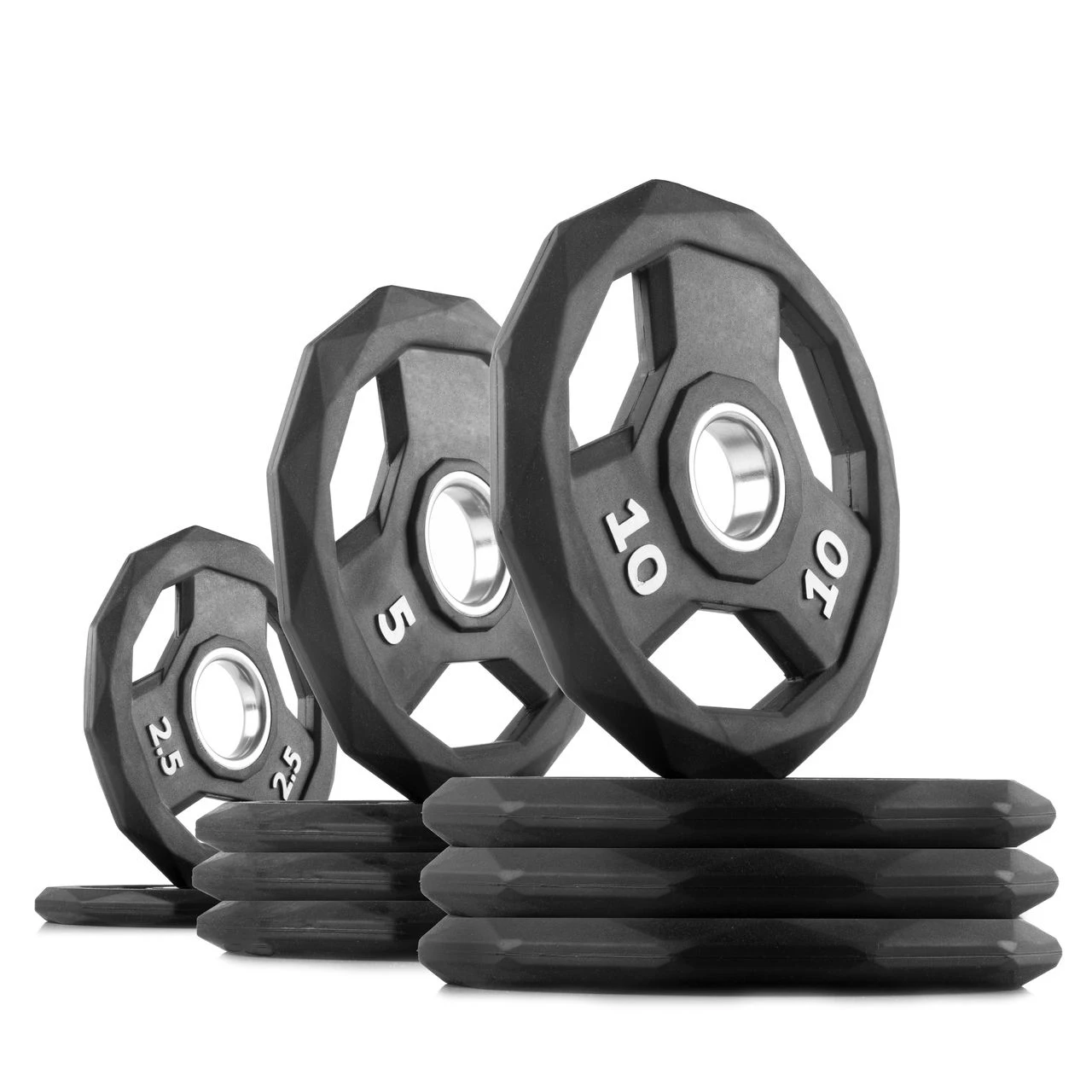 New Design Black Diamond Shape Customized Logo KG LB Weightlifting Three Handles Stainless Steel Hub Weight Plates