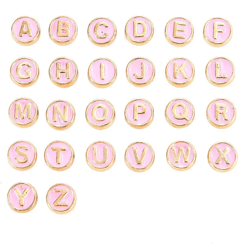 Gold Lined Enamel Letter Beads Oil Drop Alphabet Symbol Bead A-Z Alphabet Letter Charms For Bracelet Necklace Jewelry Making DIY