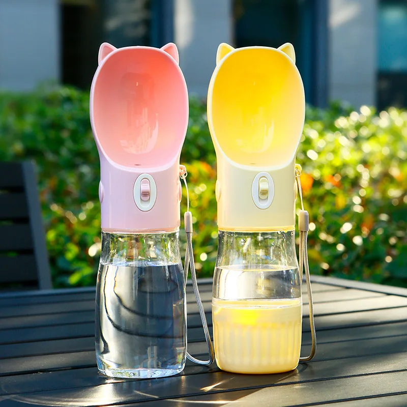 Wholesale custom Pet Water Bottle 300 ml Outdoor Portable 3 in 1 Dog Water Bottle with Food Container