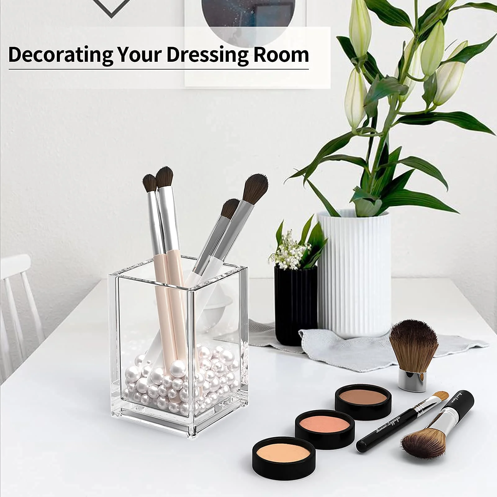 MaxGear Clear Marker Organizer Acrylic Makeup Brush Storage Desk Accessories Phone Holder Pencil Cups Pen Holder for Desktop