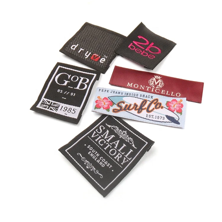 Cheap Polyester Bags Labels Custom Private Brands End Fold Fashion Accessories Small Damask Woven Tags for Clothing