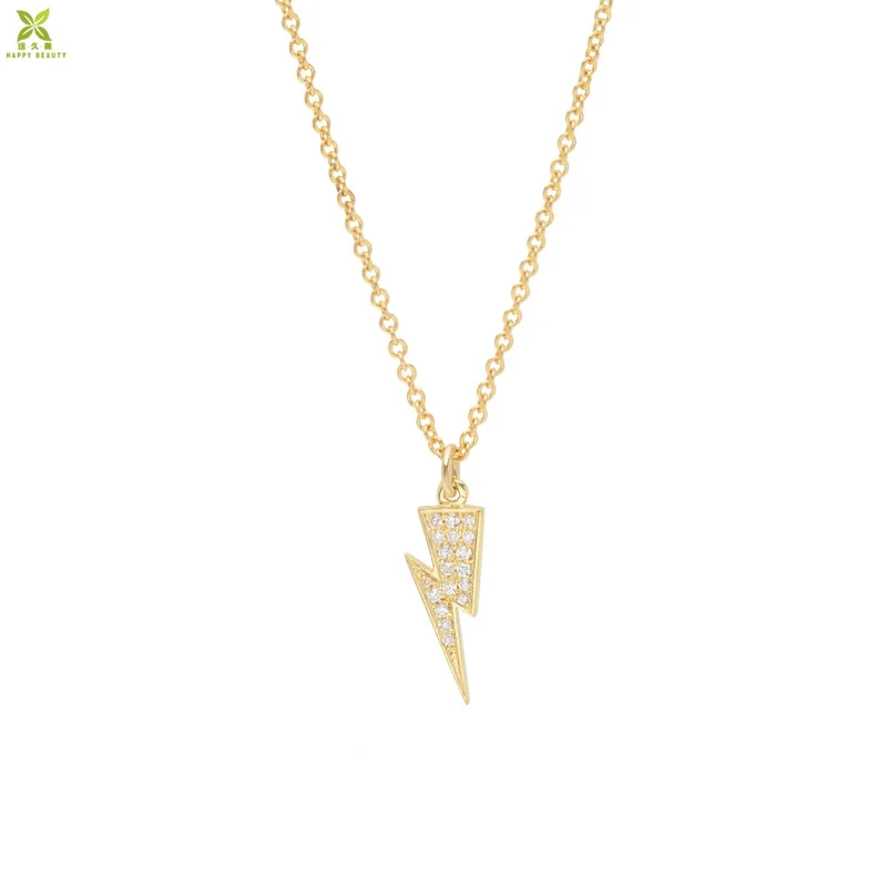 Mini lightning bolt necklace 14k gold plated thunder button necklaces