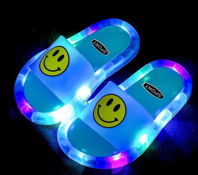 Children kids light up slippers LED Flash Light Outdoor Luminescent Smiling Face Flower Slippers