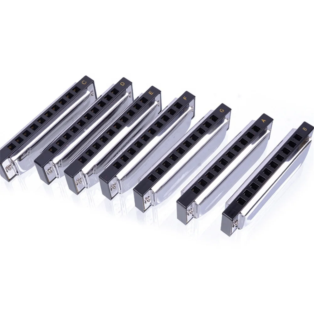 Quality Goods 10 Holes Harmonica Set Blues 7 Keys ABCDEFG Silver Harmonica