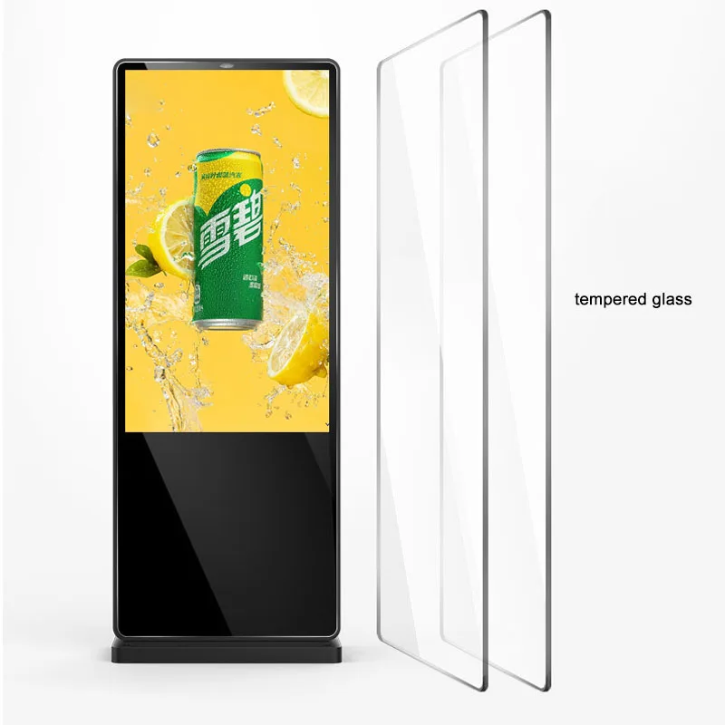 Outdoor Screen Cms Advertising Software Lcd Advertising Machine Touch Kiosk 43/55inch 4k floor display stand Signage With Wheels