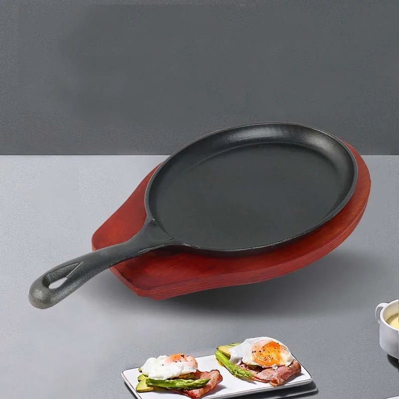 High Quality Pre-Seasoned Oval Shape Shallow Flat Cast Iron Skillet frying non-stick  pan