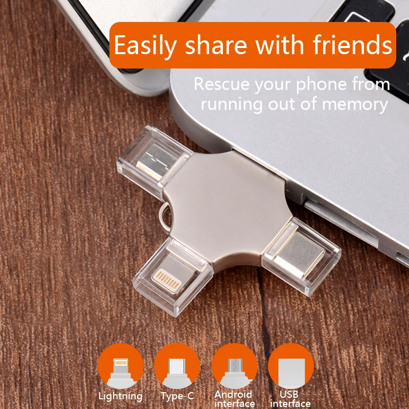 KISSIN Custom LOGO Cloud Storage USB 8GB 16GB 32GB 64GB 4 In 1 Pendrive 3.0 2.0 Flash Memory OTG USB Flash Drive