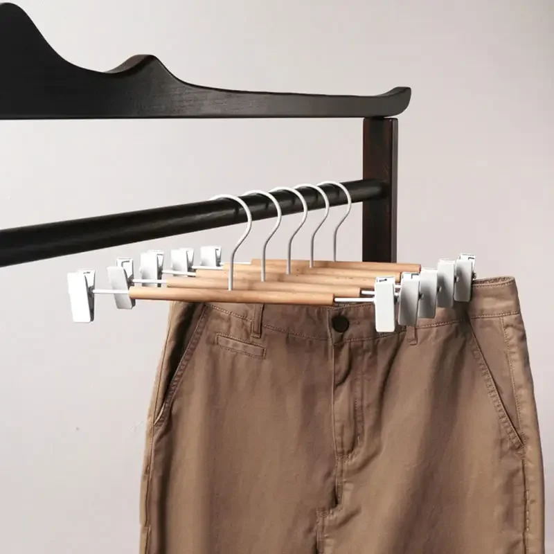 Custom clothes hanger-clip metal wood coat hanger white black for trousers and skirts