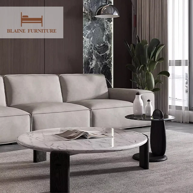 New Design Living Room Furniture Black Glass Fashion Modern Round Coffee Table With Ash Solid Wood Base Coffee Table