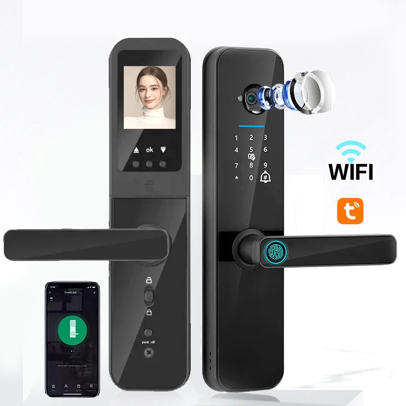 2023 Smart Door Lock Wifi cerraduras inteligentes puerta exterior Password Doorbell Fingerprint Lock smart locks  with camera